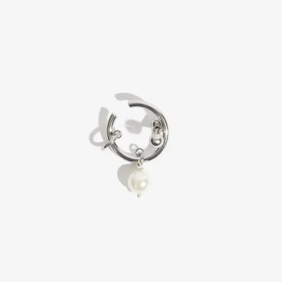 Justine Clenquet silver tone pearl hoop ear cuff - Picture 3 of 5